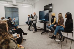 meeting in a training room